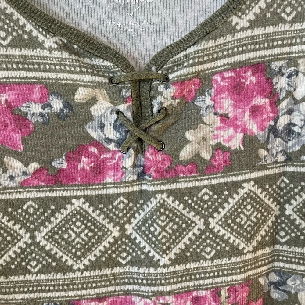Justice/ let your light shine Olive green floral tank top​​​​​​​​​​​​
